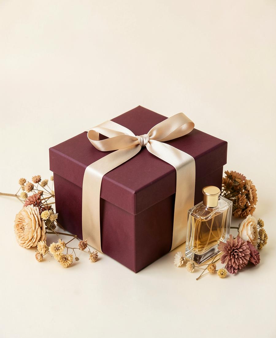 ISABELA maroon gift box with ribbon