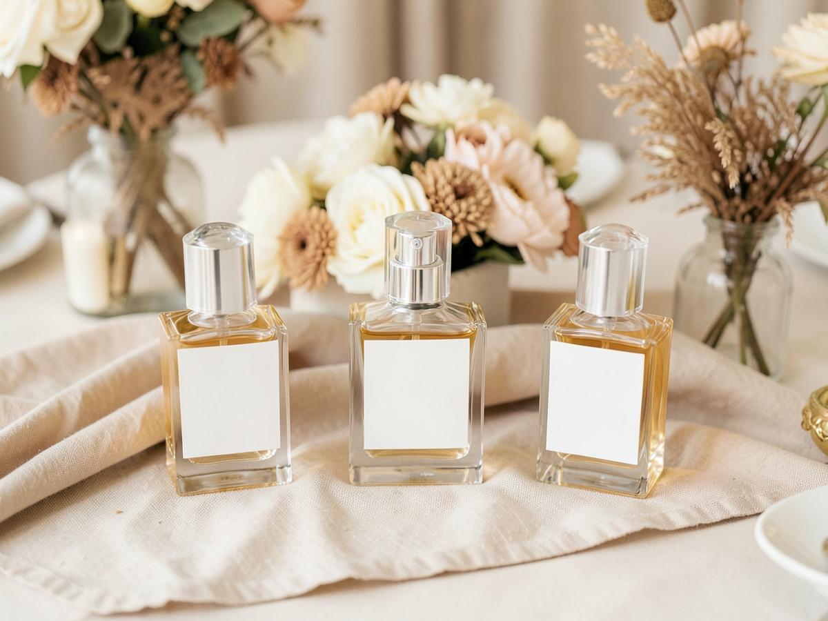 Personalized ISABELA perfume bottles at an event